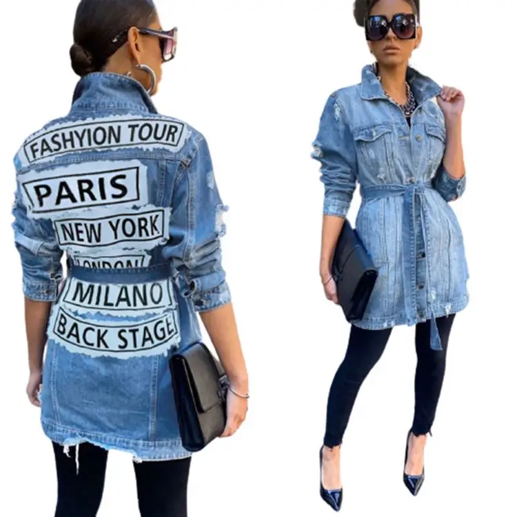 

MD-20112354 Best Design Women Fashion Clothing 2020 Long Sleeve Casual Outwear Coat Women Jeans Jacket Long Denim Jacket