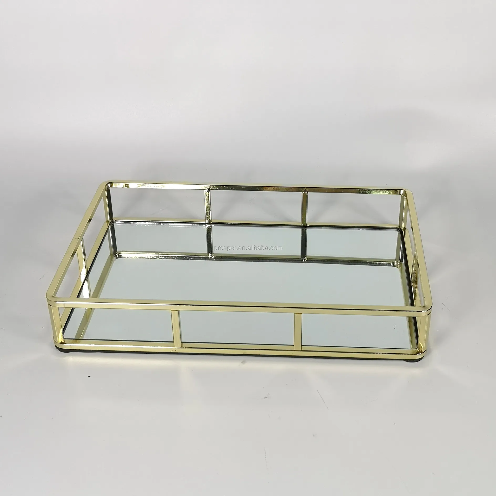 Modern Style Vanity Mirror Trays Gold Metal Tray With Mirror For