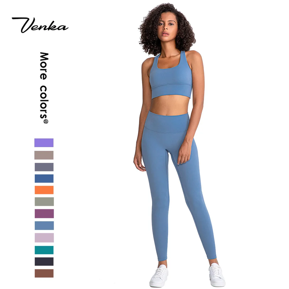 

Wholesale Ladies Gym Sports Wear Girls Athletic Workout Suit OEM Custom Women Fitness Yoga Leggings Cross Back Bra Yoga Set, 32 colors