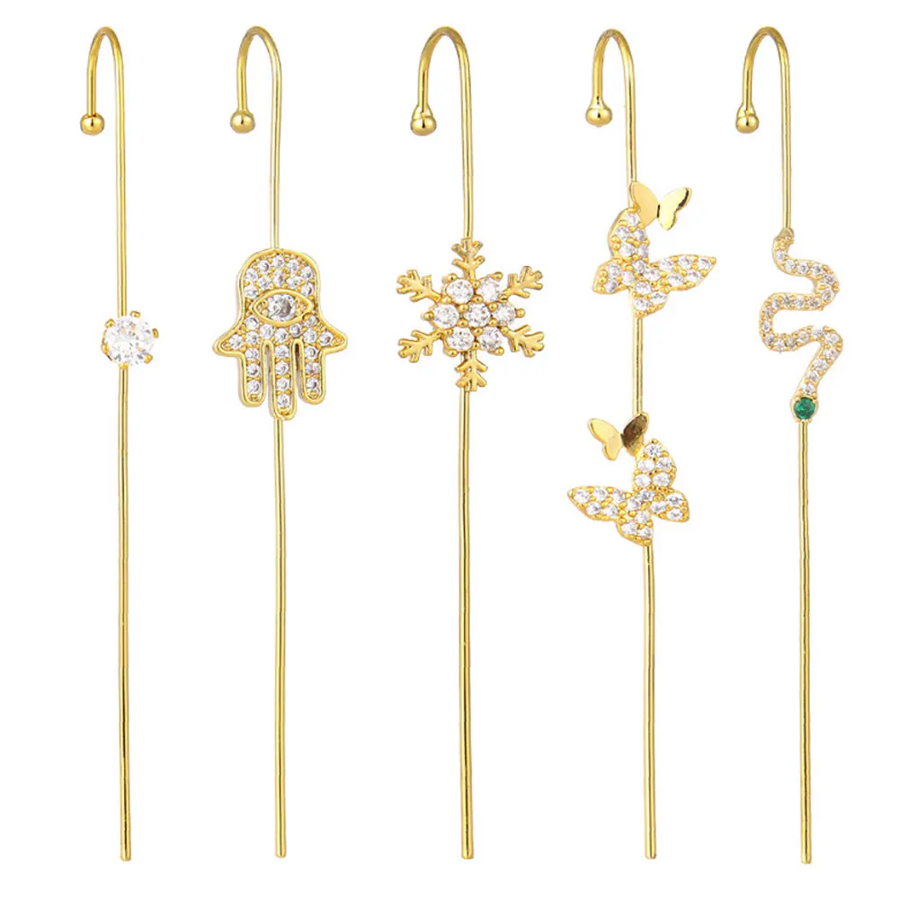 

brass snowflake hamsa hand love angel charm needle ear wrap crawler hook earrings climber silver and gold colors women, Gold and silver