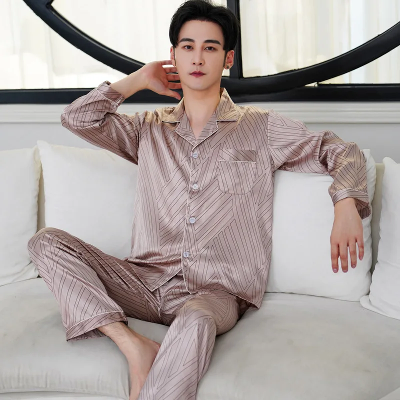 

Pajamas Silk Men's Pyjamas Sleepwear Lounge Wear Pijamas Wholesale Long Sleeve Print Pajama Set For Men