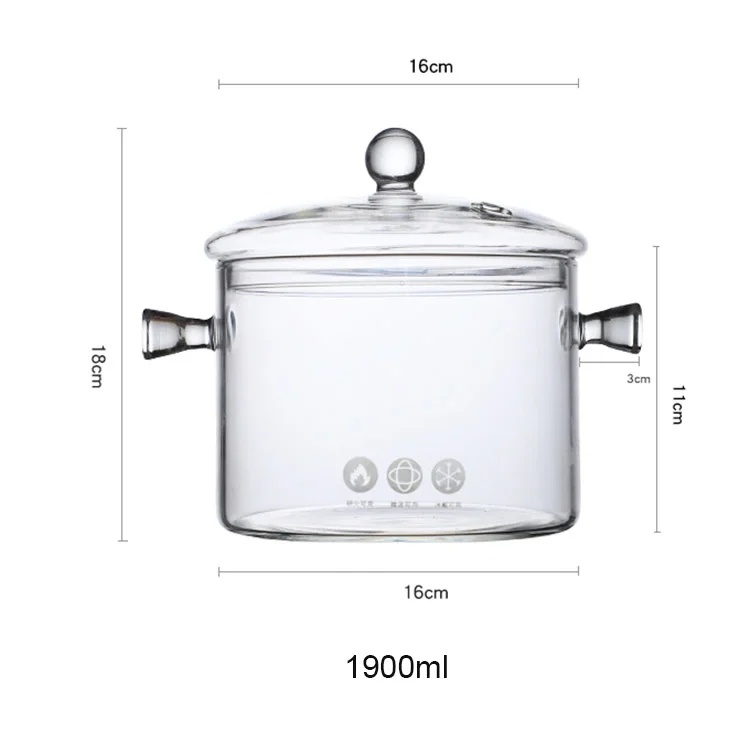 

1.3L 1.5L 1.9L High quality kitchenware pot glass cooking pot clear cooking pots