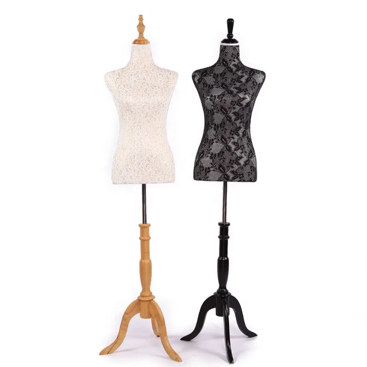 

Female Headless Dressmakers Tailors Bust Mannequins,Lace-covered bust model, black and white window dummy costume display props, White/black