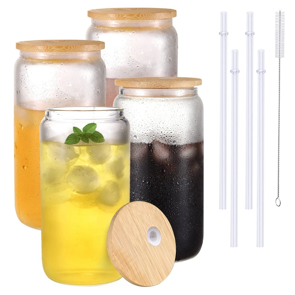 

16oz Drinking Glasses with Reusable Straw Glass Cups Reusable beer can glass for Pop Beer or Iced Coffee