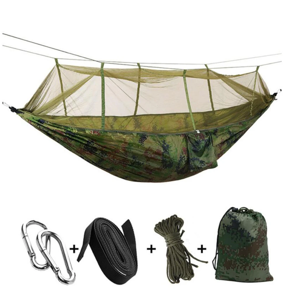 

1-2 Person Portable Outdoor Camping Hammock with Mosquito Net High Strength Parachute Fabric Hanging Bed Hunting Sleeping Swing, 13color