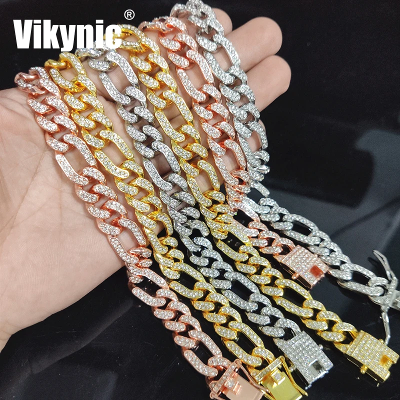 

22K Gold Plated Hip Hop Butterfly Clasp Rhinestone Diamond Cuban Link Chain Necklace Cubic Zirconia Iced Out Cuban Link Chain, Gold/silver/rose gold