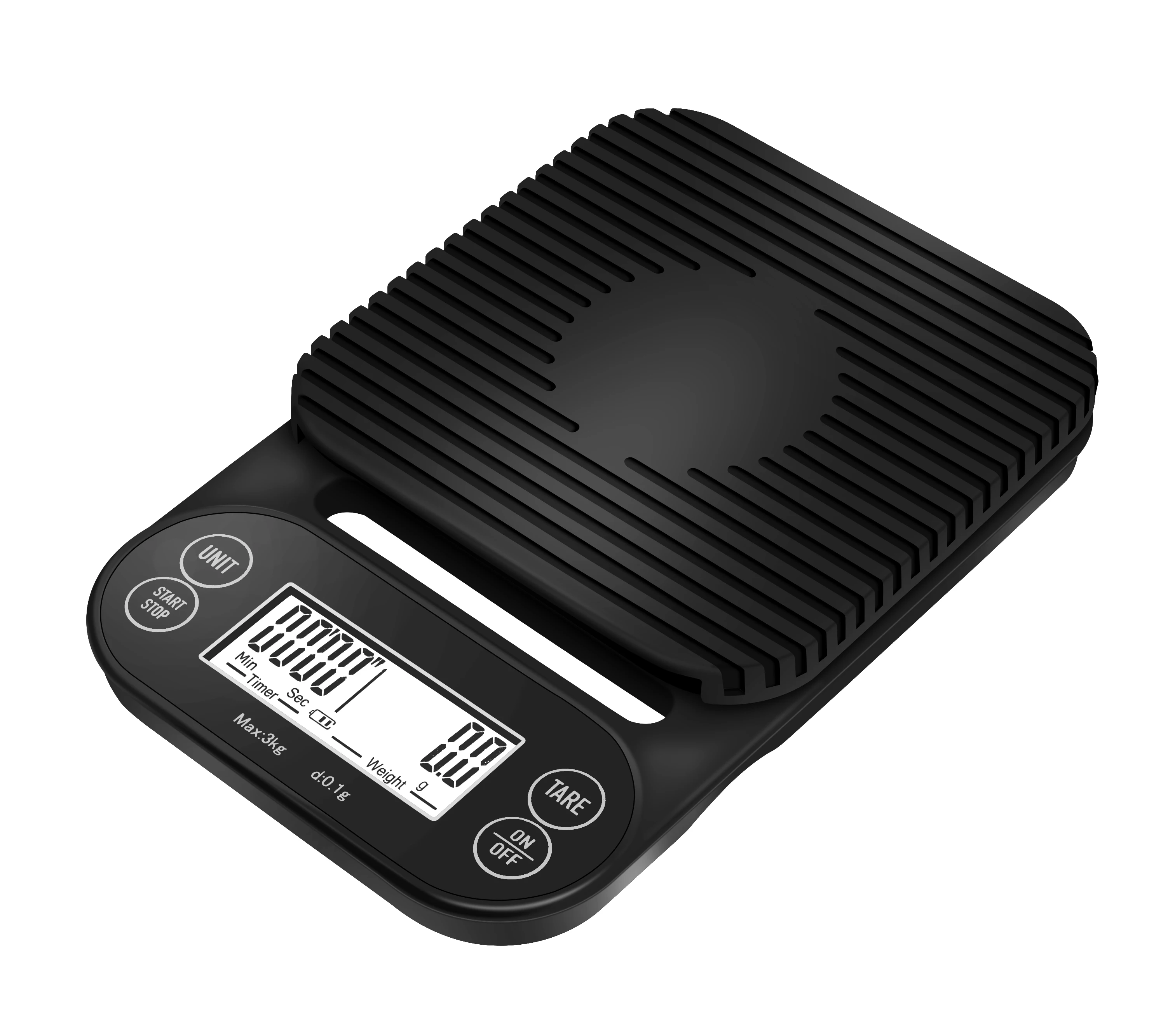 

3kg/0.1g Coffee Scale With Timer Portable Electronic Digital Kitchen Scale High Accuracy LCD Electronic Scales, Black