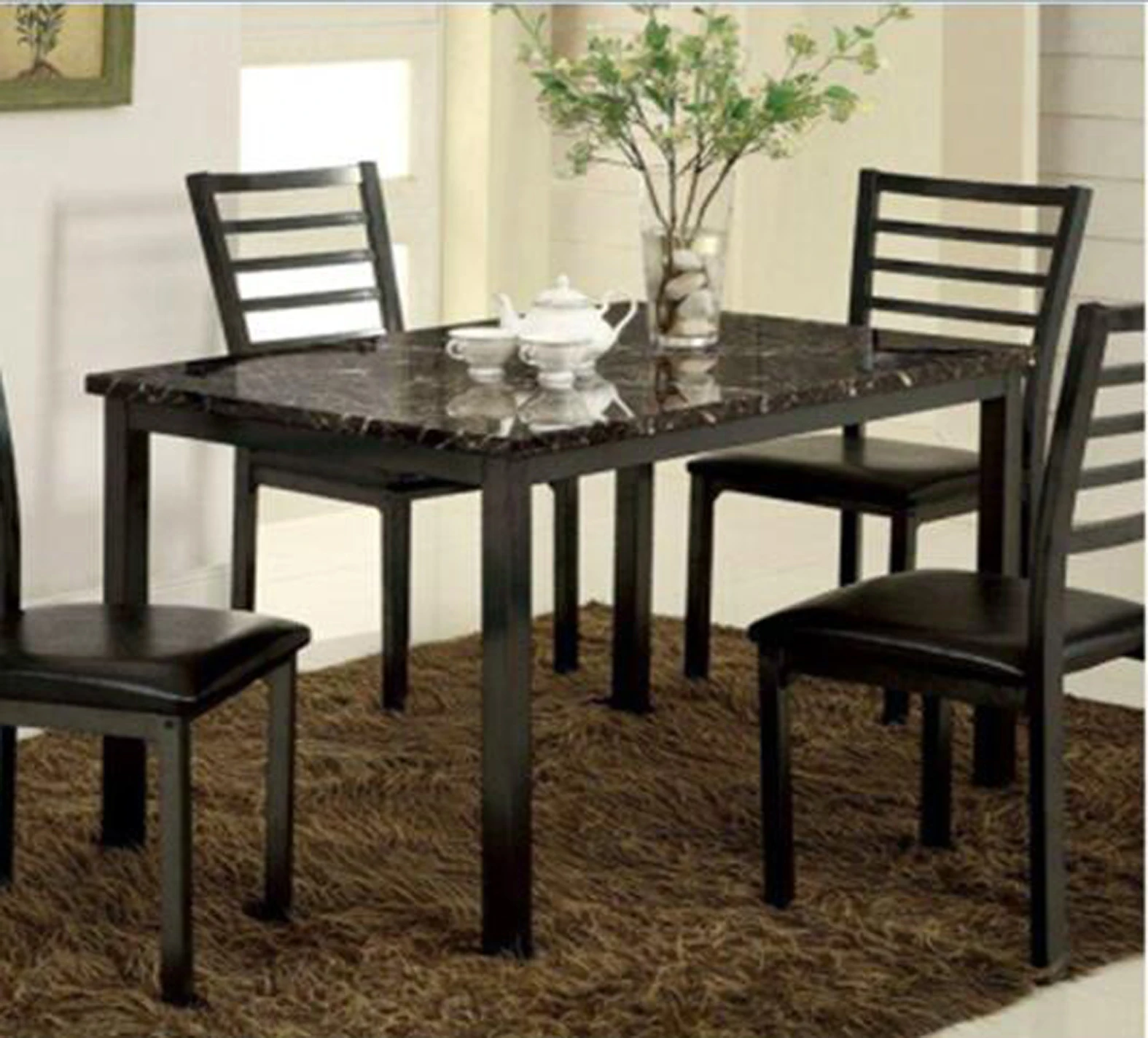 
2020 Hot selling top quality creative metal and marble table top dining table and chairs 