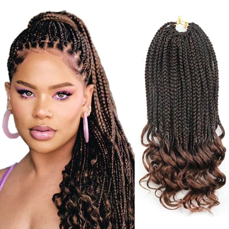 

Julianna Synthetic Small Box Braids Curly End Crochet Braid Silky Strands Crochet Box Braids Hair Extensions, #1b #t1b/27 #t1b/30.t1b/bug