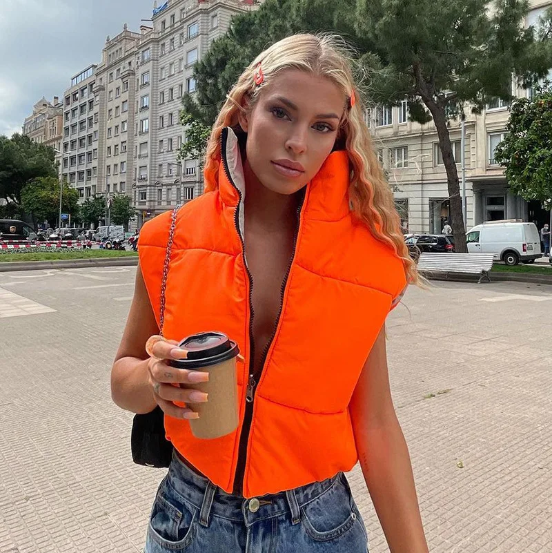 

fall 2021 women clothes cotton High Street Puffer Sleeveless Female custom jacket Wear vests on both sides