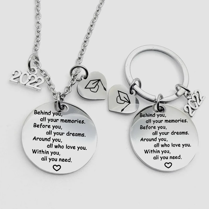 

2022 Graduation Season Gift Inspirational Pendant Necklace Stainless Steel Necklace Key Ring Free Shipping Cheap Bulk Items