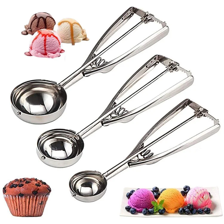 

Wholesale Eco-friendly Ice Cream Scoop Cookie Scoop for Baking Stainless Steel Ice Cream Scoop Set