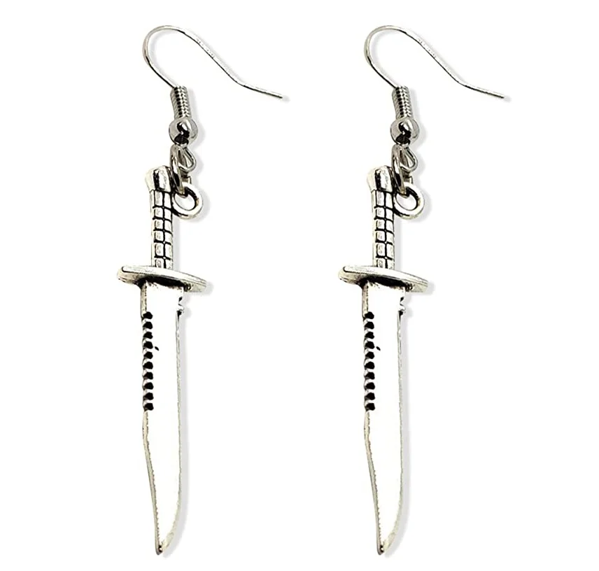 

Trendy Vintage Punk Style Silver Color Metal Knife Shape Dangle Earrings for Women, Picture shows