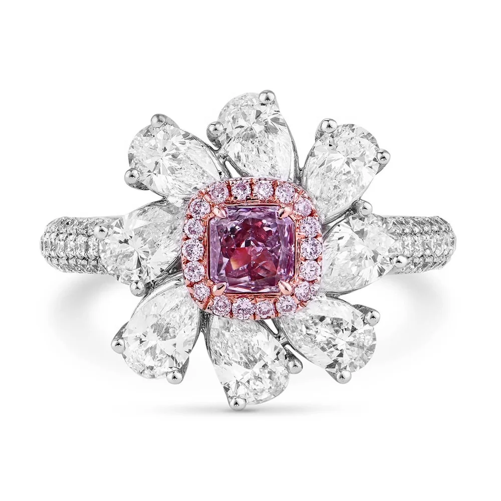

Luxury Prong Setting Radiant Cut Pink CZ Diamond White Rose Gold Engagement Rings