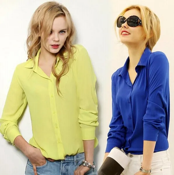 

WW-1216 Long-sleeved Chiffon Unlined Upper Garment Blouse Big Yards Chiffon Ladies Shirt Long Sleeve Top Woman, Customized color