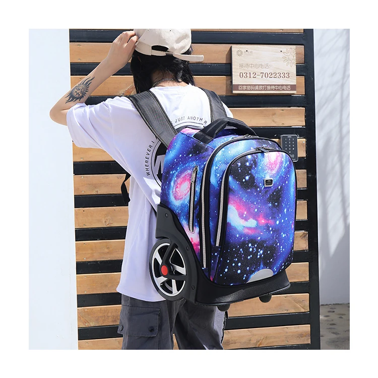 

Printing Wheel Trolley Bag With Big Single Wheel For Student Rolling Trolley Backpack, Customized color