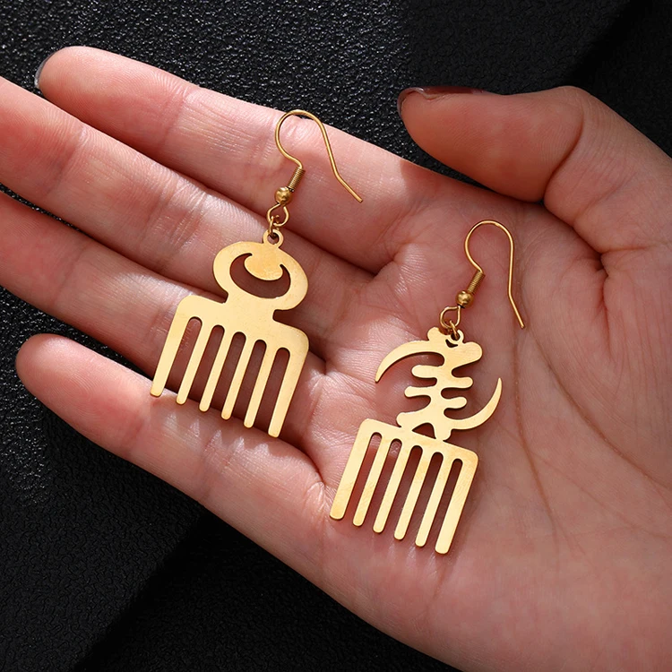 

Wholesale Fashion Custom Gold Plated Gye Nyame Pendant Earring Symbols West African Design Drop Dangle Africa Earrings, Gold, silver, rose gold