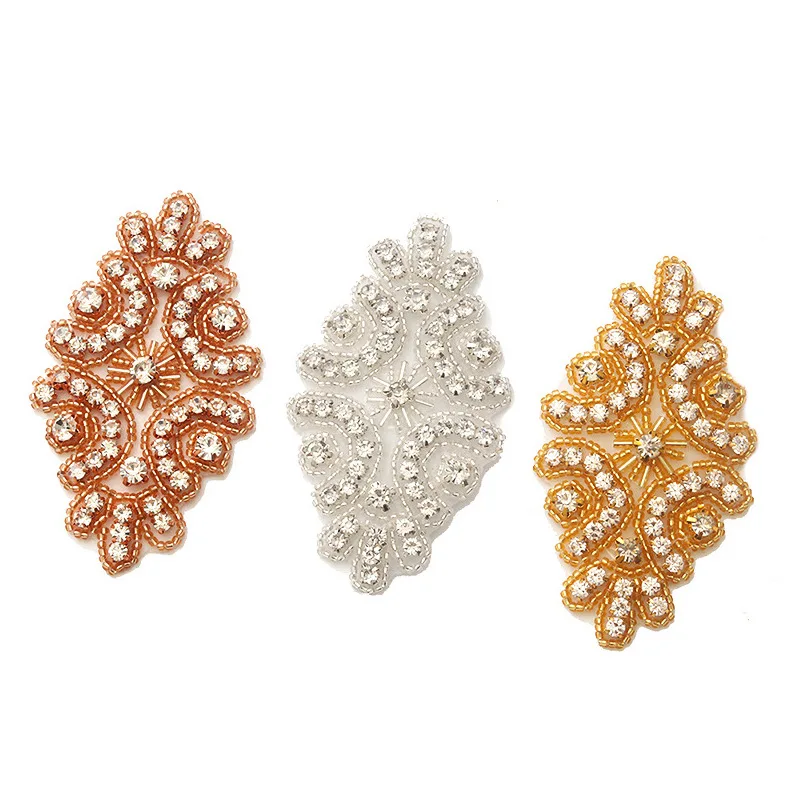 

Wholesale Small Rhinestone Appliques Patches Iron on Hot Fix Crystal Applique for Wedding Dress Bridal Sash Belt, Silver,rose gold, gold,customer made