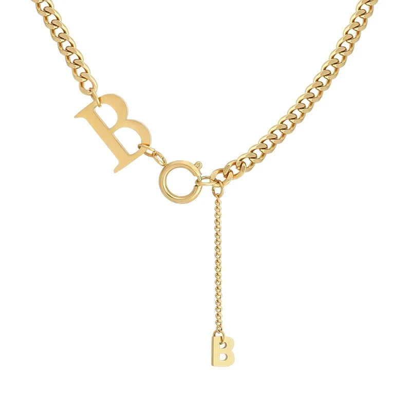 

Hip Hop Woman Fashion Gothic Jewelry Classic Stainless Steel Initial B Letter Necklace For Party Girl's, Gold