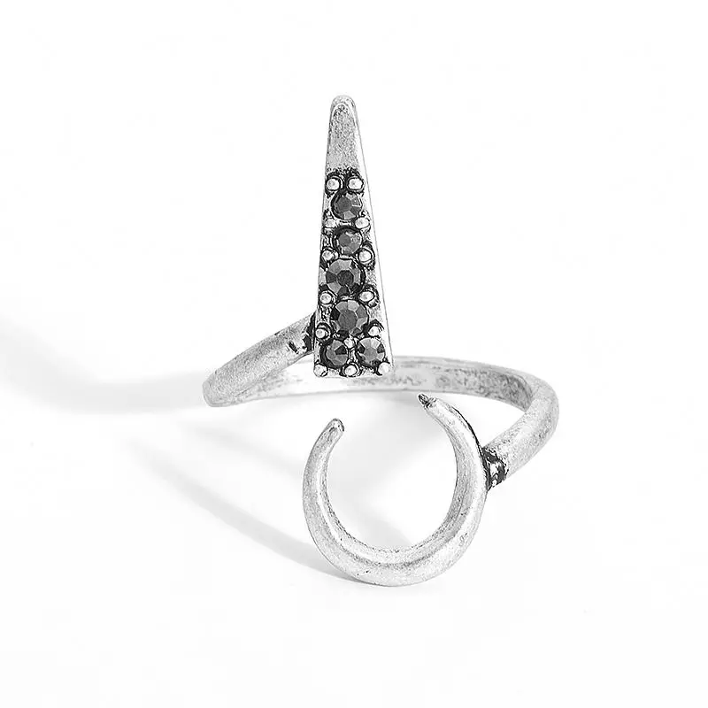 

2021 vintage charm gold color midi opening rings women boho party knuckle moon triangle rings jewelry gift for girl, Antique gold , antique silver