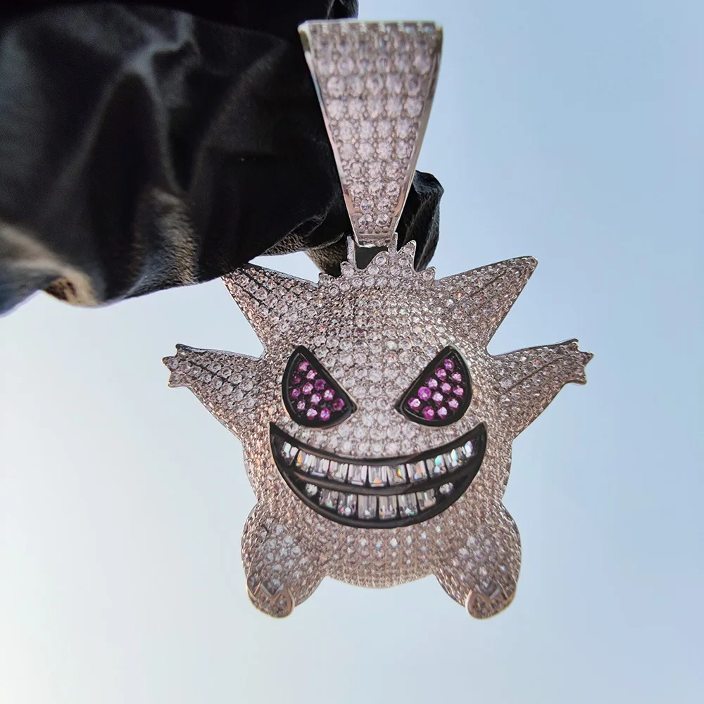 

Hip Hop Jewelry ELF Pokemon Pendant Iced Out Ghost Cartoon Charm Gengar Pendant Necklace, Picture