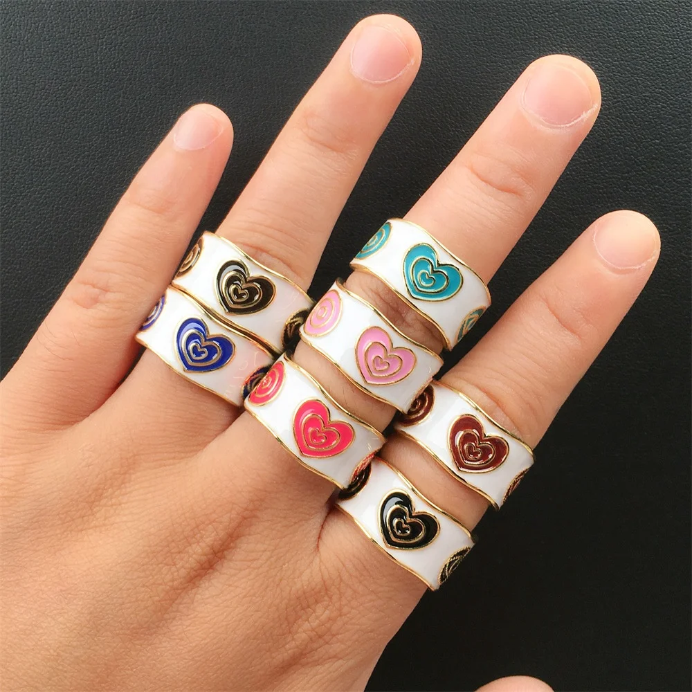 

Vintage colorful enamel heart stack 18k gold plated open adjustable index finger band rings women jewelry