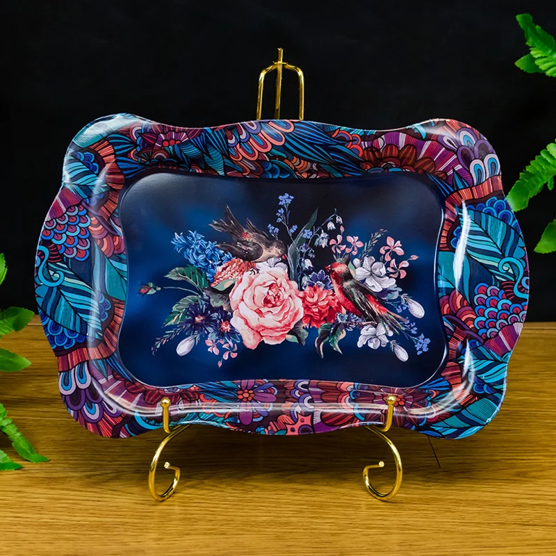 

Large Size 45x30cm Metal Food Tray Flower Pattern Design Fruit Plate