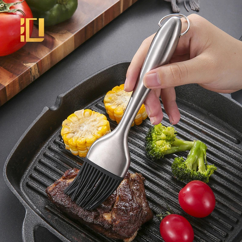 

Food Grade Kitchen 304 Stainless Steel Oil Brush BBQ Silicone Brush, Silver