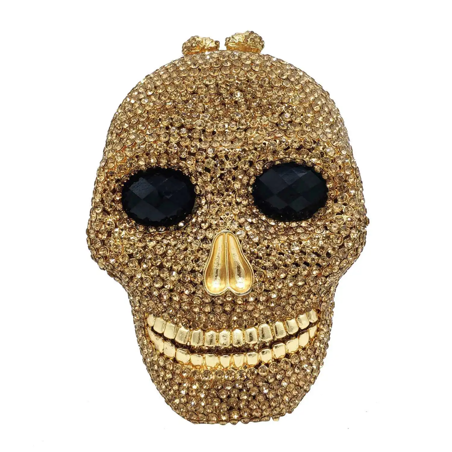 

Boutique De Halloween Novelty Women Gold Skull Evening Bags Crystal Clutch Minaudiere Purses and Handbags Cocktail Party Bag, Customizable