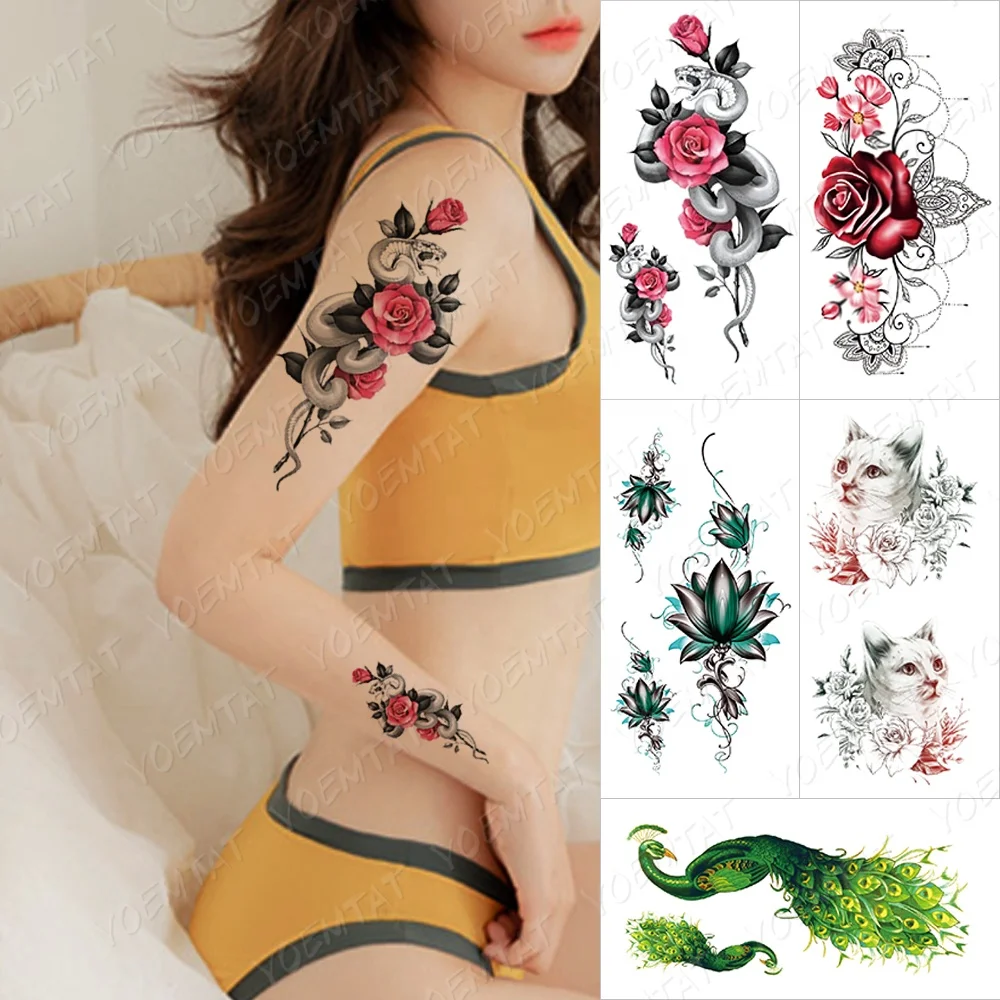 

YOEMTAT Rose Painting Art Arm Snake tatoo temporary sticker tatoo, Cmyk