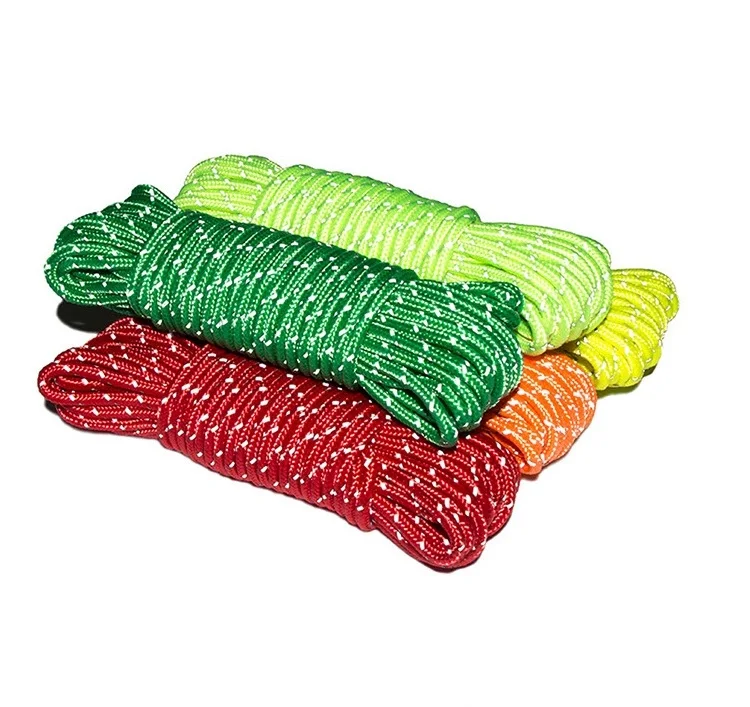 

Hot sale outdoor multifunctional safety reflective tent rope customized drawstring clothesline braided rope woven cord