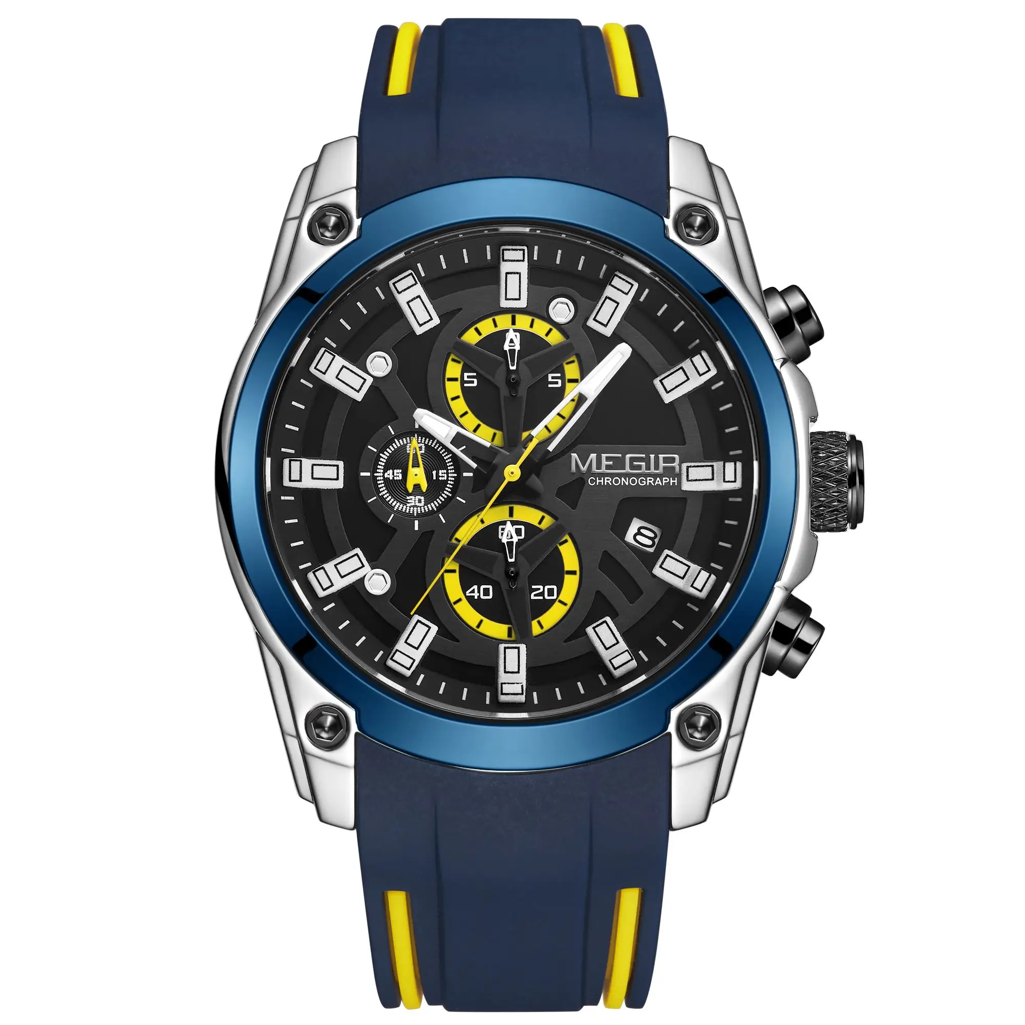 

Relojes Hombre MEGIR 2144 Original Brand Luxury Men Chronograph Wrist Watches Quartz Fashion Silicone Sport Watch Waterproof, Blue, red, black, silver, rose gold