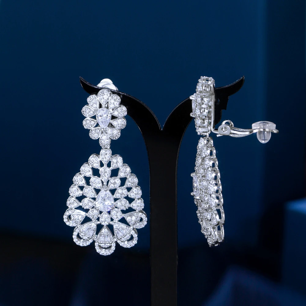 New Products Water Drop Shape Cubic Zircon Non Pieced Jewelry Wedding  Bridal Clip on Earrings for Women