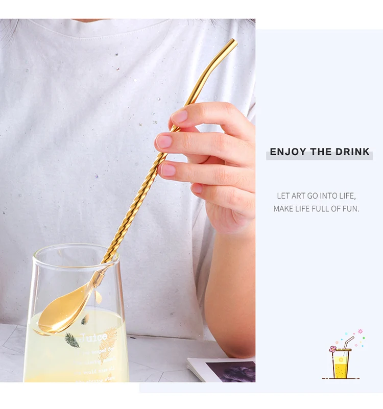 Drinking Cocktail Milk Coffee Juice Stirring Spoon Bar Metal Straw ...