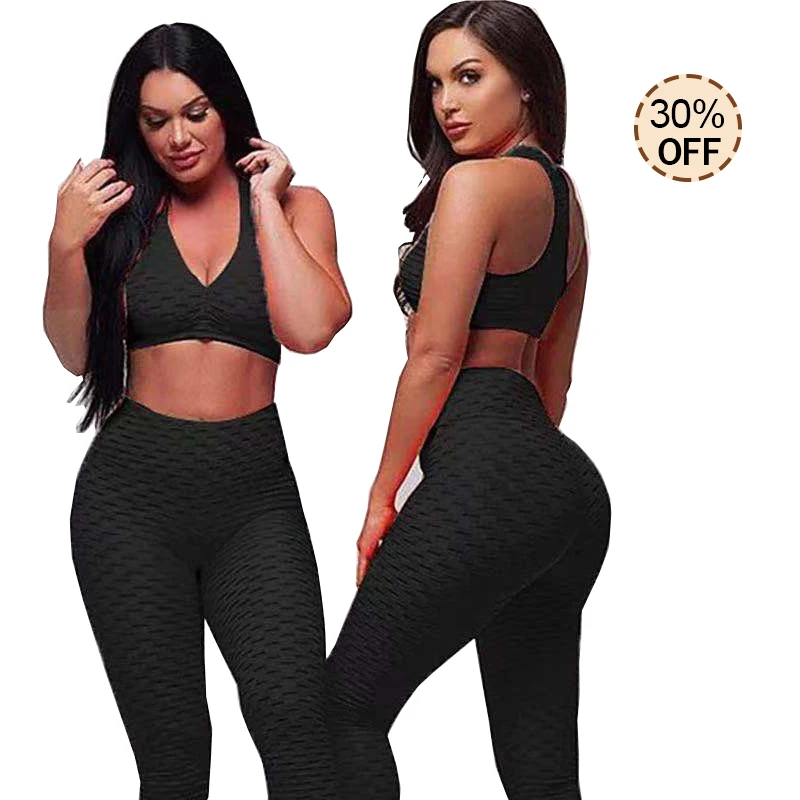 

2021Hot selling high waisted textured women yoga suit sportswear active wear fitness yoga clothing set for gym, 9 colours