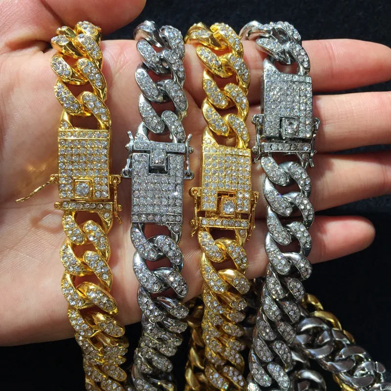 

18k Gold Finish Iced Out Hip Hop CZ Miami Cuban Chain Necklace Thick Miami Cuban Link Chain Hip-Hop Necklace