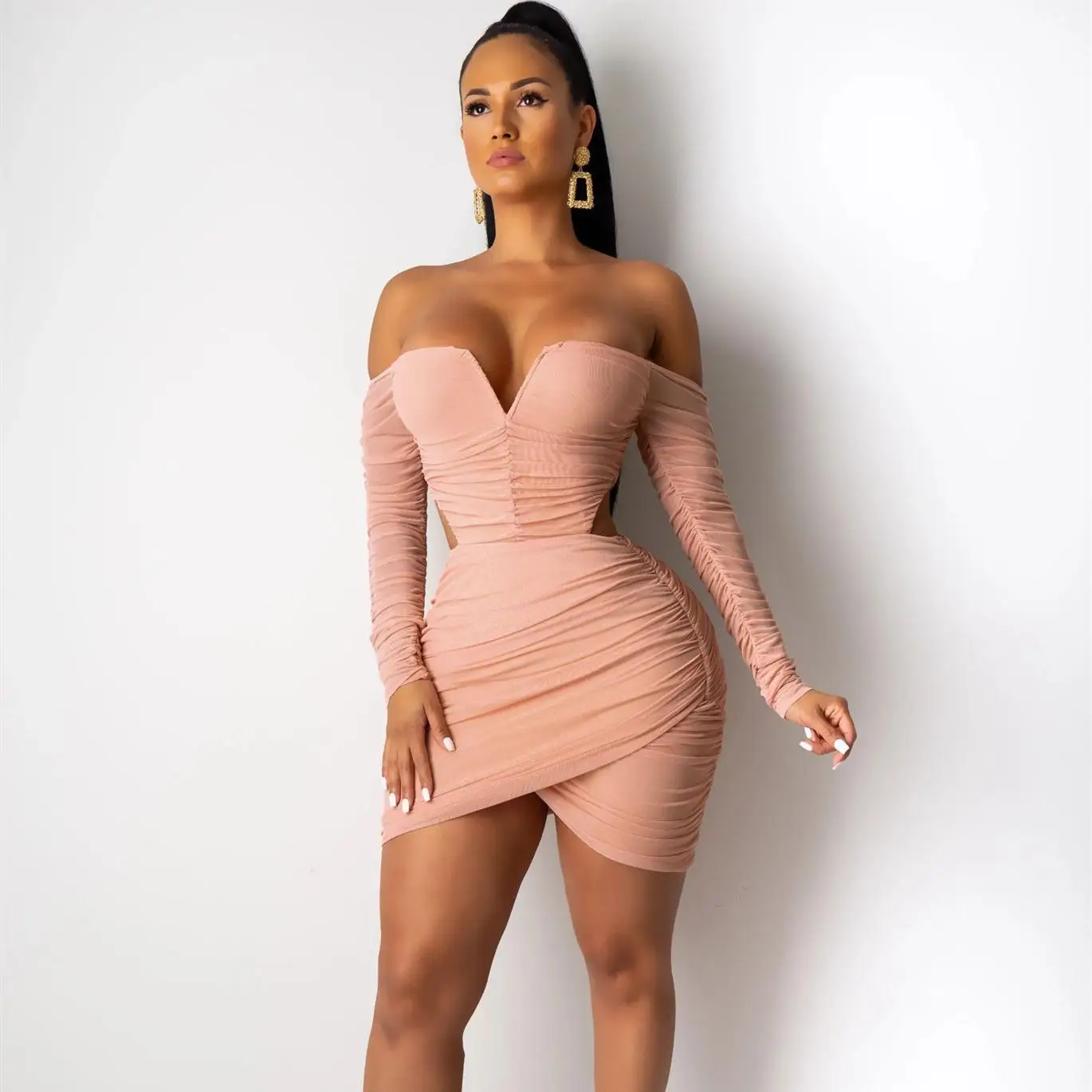 

Women's dress New Women's V-neck Mesh Sexy Nightclub Dress, Picture color