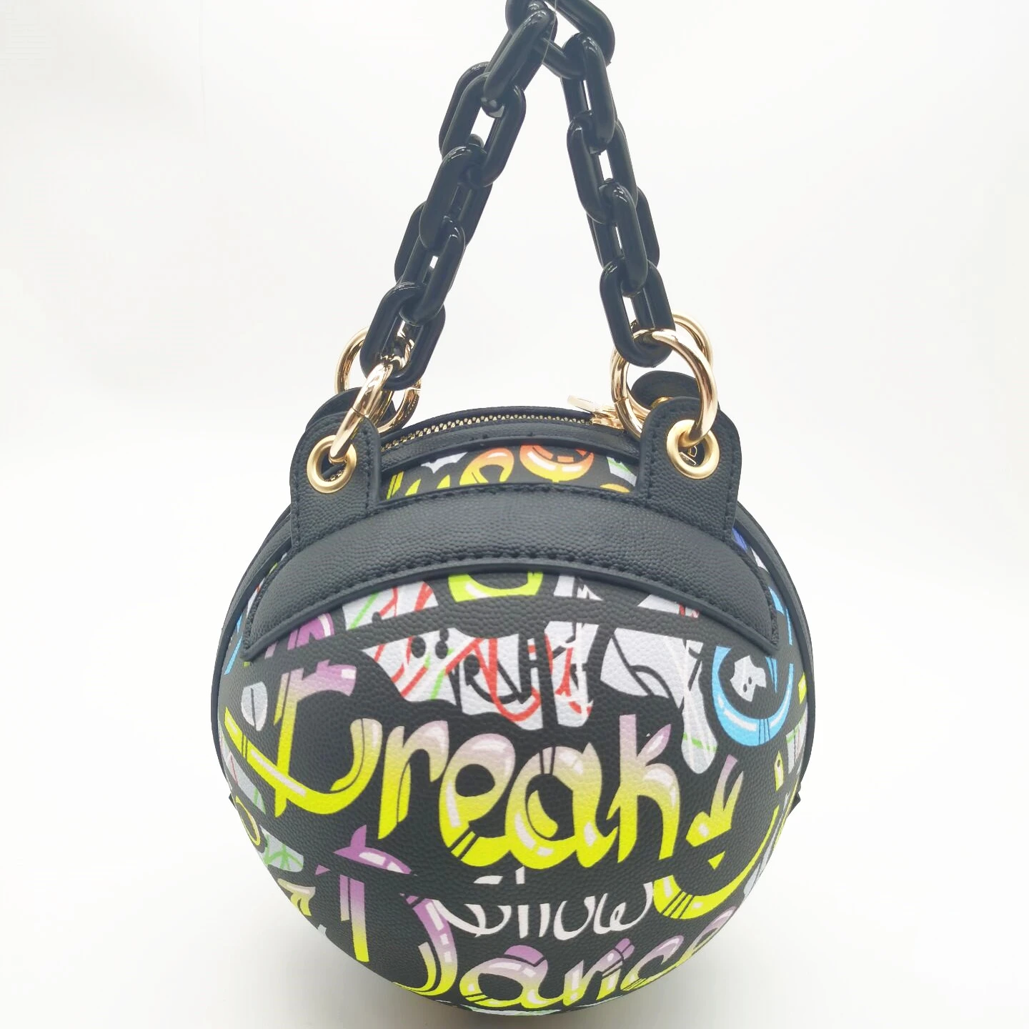 

Basketball purses graffiti handbag crossbody Arylic chain round ladies hand bag basketball Graffiti Middle purses and handbags