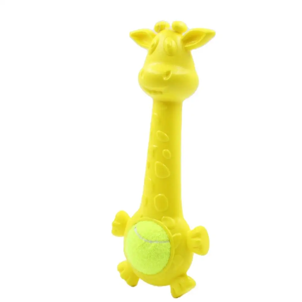 

High quality yellow giraffe shaped TPR dog chew toy with squeaky tennis Natural rubber dog ball, Picture