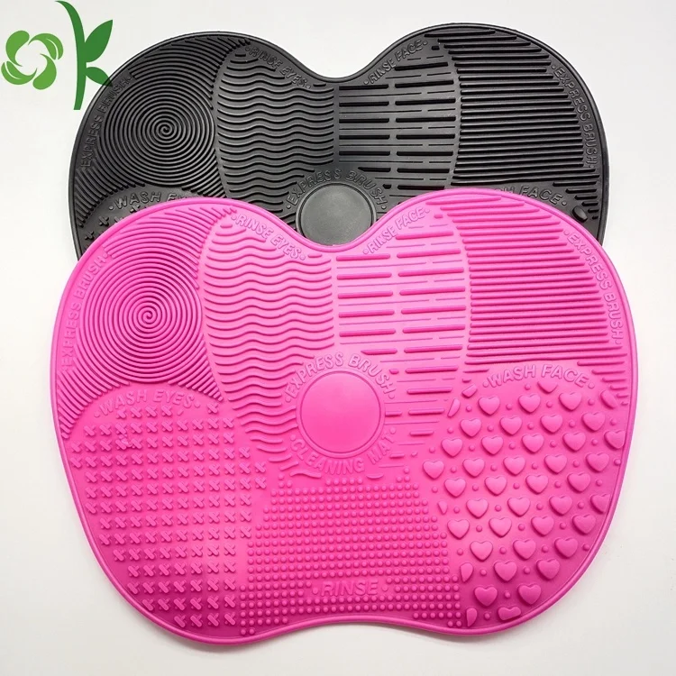 

OKSILICONE Wholesale Cosmetic Tool Silicone Makeup Brush Cleaning Mat With Suction Cup Portable For Cleaner Brush Silicone Pad, Pink/dark purple/violet purple/black/light green/rose red/customized