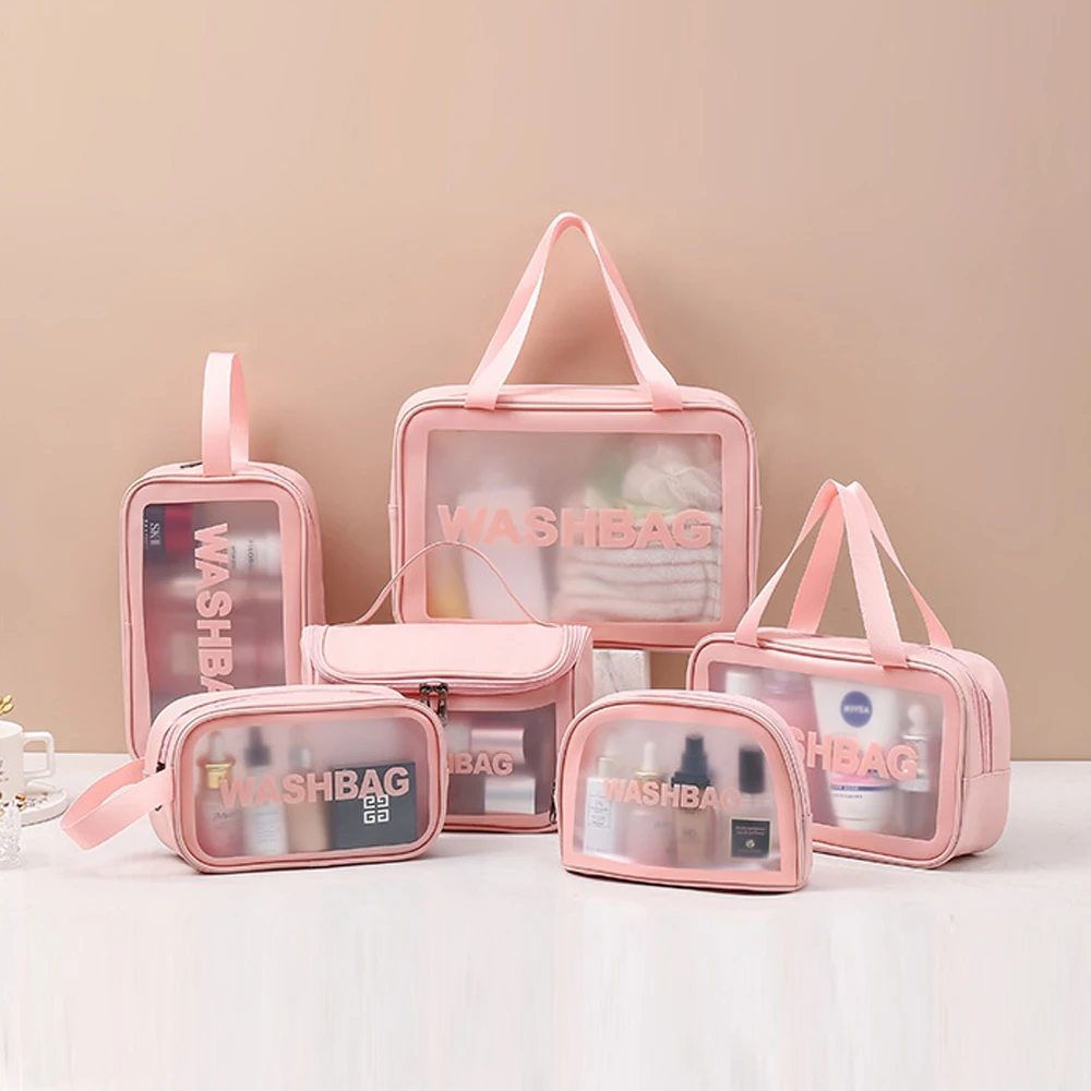 

Custom Logo Travel Transparent Vinyl Waterproof Beach Zipper Cosmetic Bag Clear TPU PVC Toilet wash Bag custom With Handle