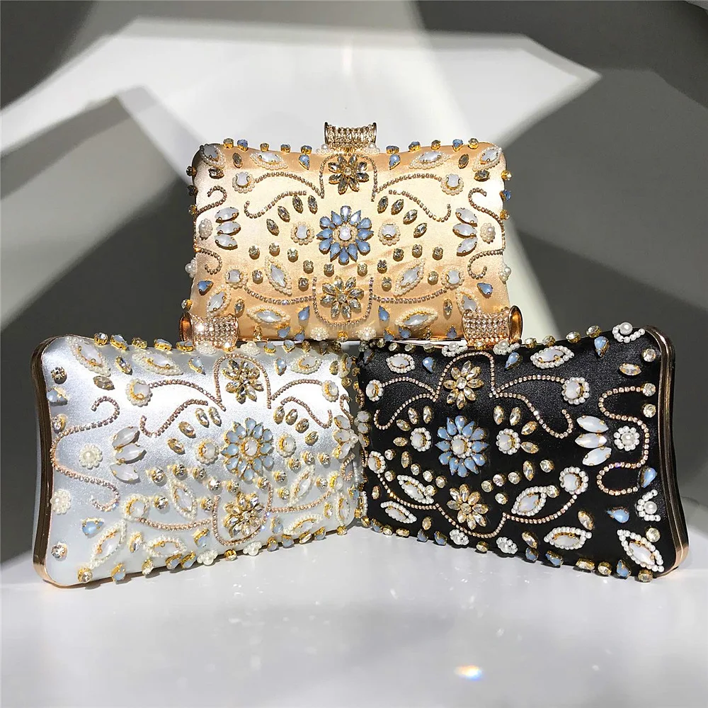 

Womens Crystal Evening Clutch Bag Wedding Purse Bridal Prom Handbag Party Bag, 3 colors