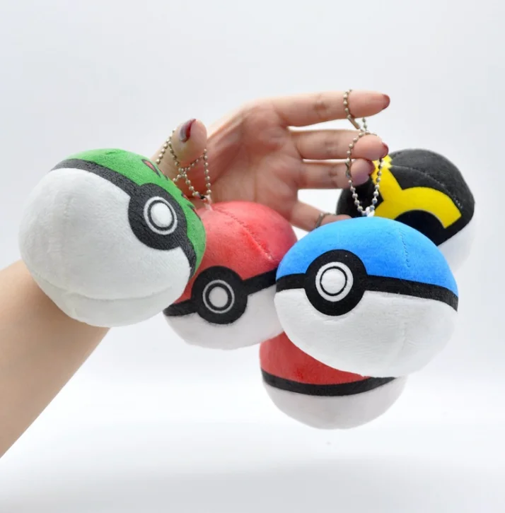 

free shipping pokemon pokeball poke elf ball Keychain anime ornament Gifts charms stuffed toys fuzzy woollen dolls, Colorful