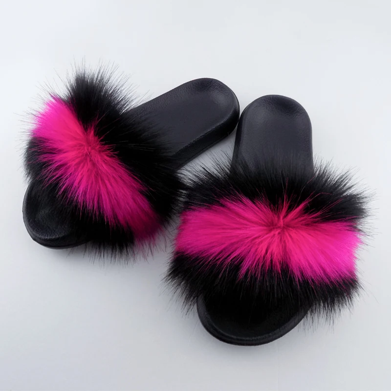 

wholesale indoor kids flexible fox fur slipper sandals cute furry children sandals for girls, Chosen colors from our stock colors