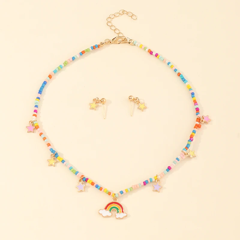 

Bohemia Colourful Beads Tassels Jewelry Sets Rainbow Butterfly Shell Flower Pendant Necklace Earrings Sets