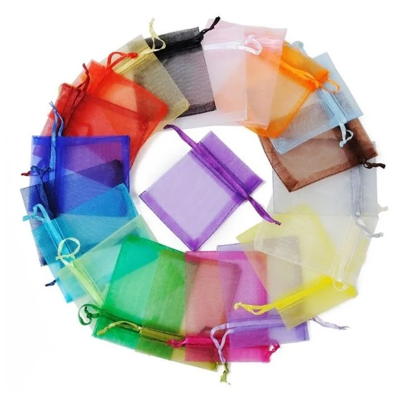 

25x35cm 24 colors Custom Logo Drawstring Gift Pouch Jewelry Mesh Packaging Organza Bag