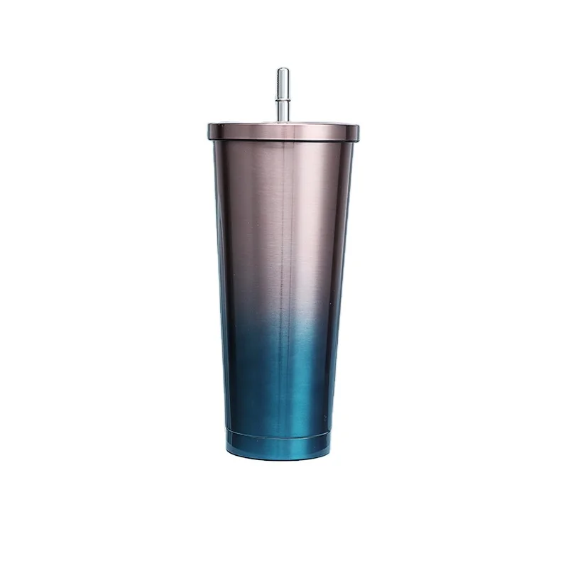 

Portable 500ml 750ml Double Wall Stainless Steel Travel Mug Custom Logo Vacuum Coffee Drinking Cup With Straw, Customized color acceptable