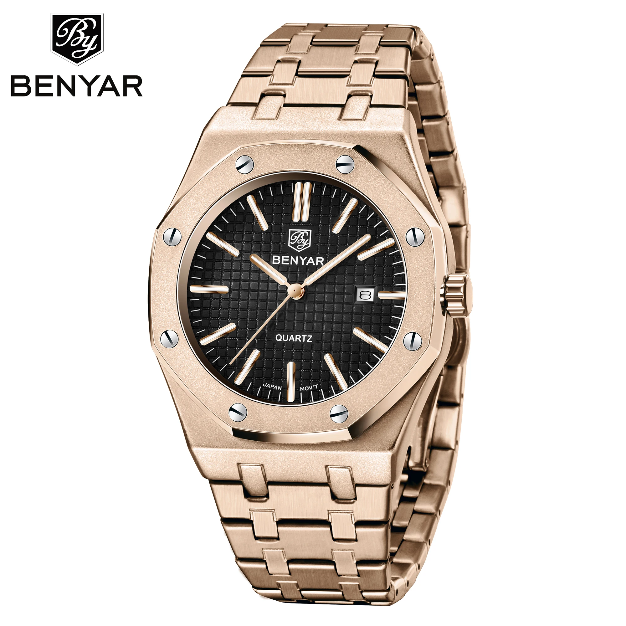

Benyar 5156 High Quality Octagon shape Mens Quartz Watch 3 hand dial classic Stainless Steel Watches Men