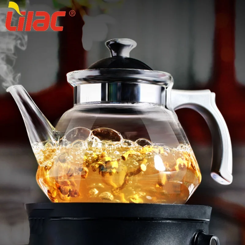 

Lilac FREE Sample 1100ml/1600ml eco-friendly high quality teapot flower tea pot glass borosilicate with infusers for loose tea, Customized