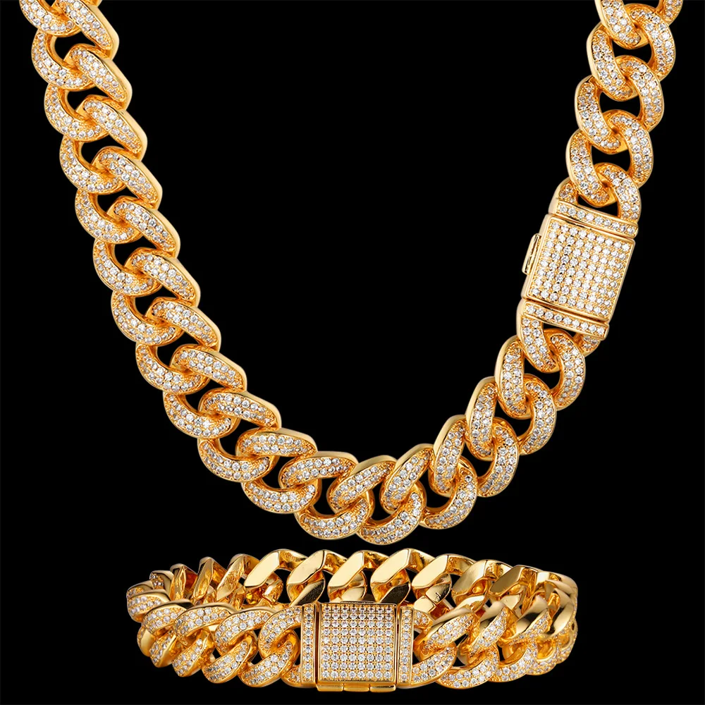 

Luxury Zircon CZ Hip Hop Miami Cuban Link Chain 13mm 3D Bracelet Men Necklace Dropshipping Street Fashion Rapper Jewelry